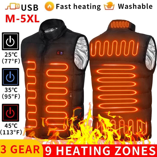 Unisex heated vest with USB rechargeable battery.