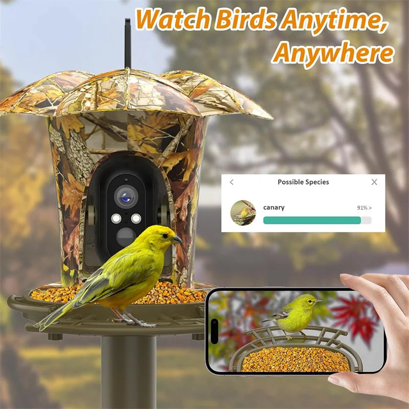 Smart Bird Feeder Camera,1080P HD,11000+ Bird Species Camera Auto Capture,6W Solar Panel Bird Species,Bird House with 64G Card