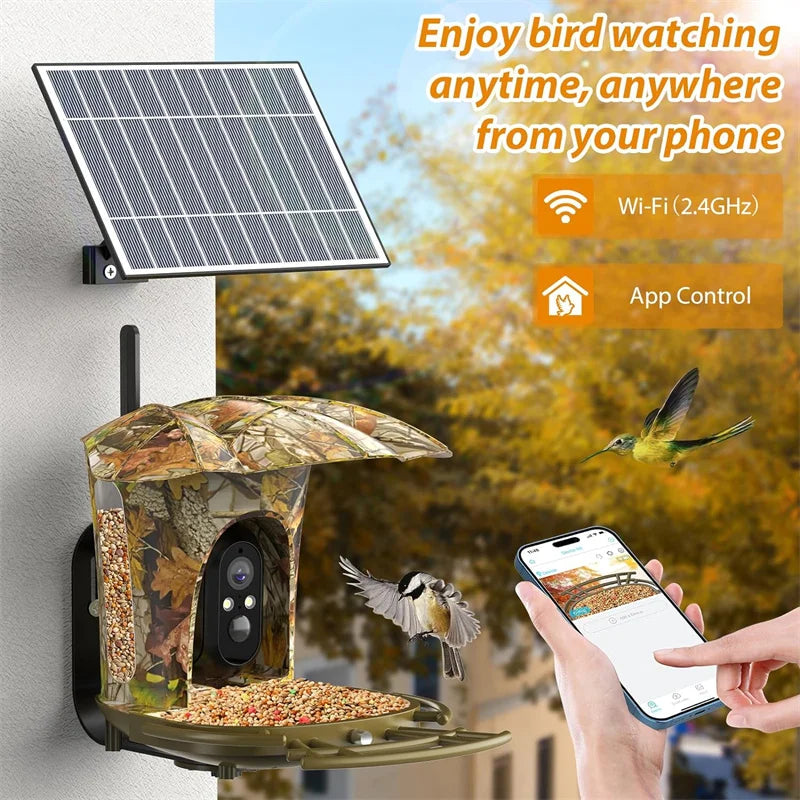 Smart Bird Feeder Camera,1080P HD,11000+ Bird Species Camera Auto Capture,6W Solar Panel Bird Species,Bird House with 64G Card