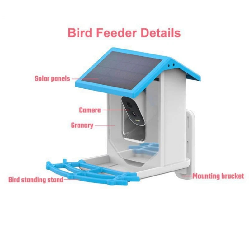 Bird Smart Feeder with Camera 1080P Solar Low Power Night Vision IP66 Waterproof 4G or WIFI Connect Real Bird Species Feeder