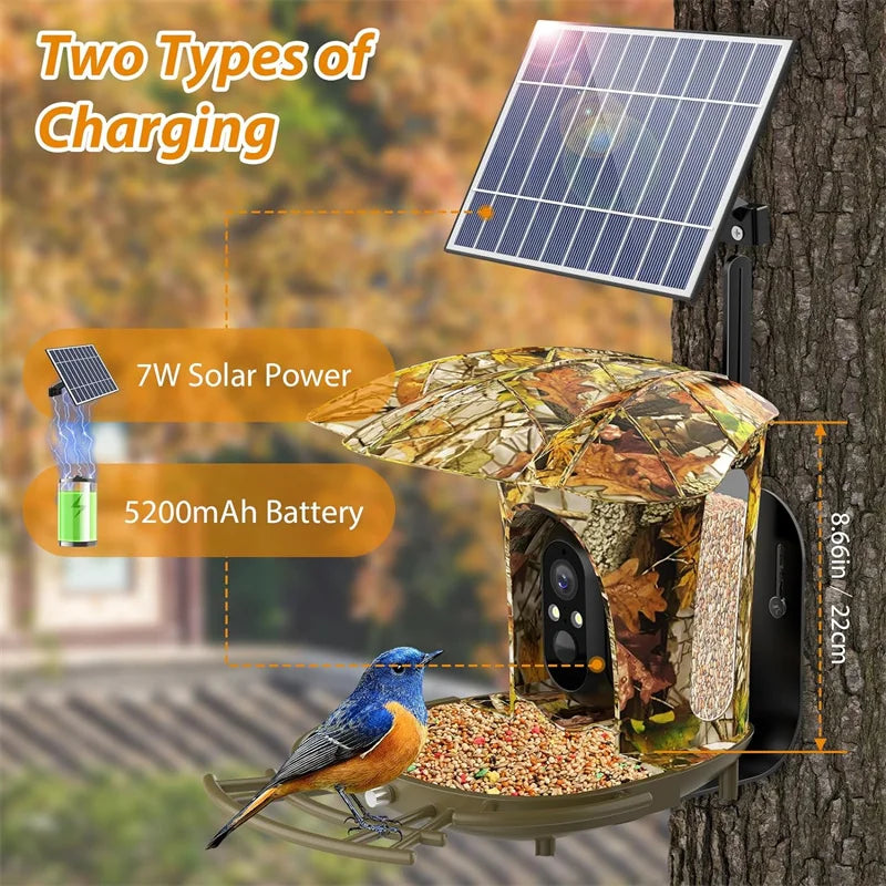 Smart Bird Feeder Camera,1080P HD,11000+ Bird Species Camera Auto Capture,6W Solar Panel Bird Species,Bird House with 64G Card